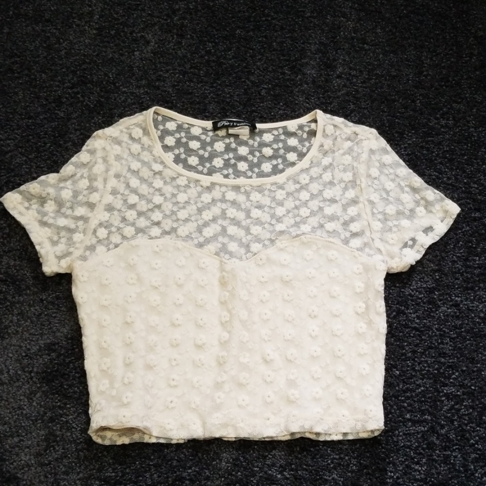 white mesh floral crop top
